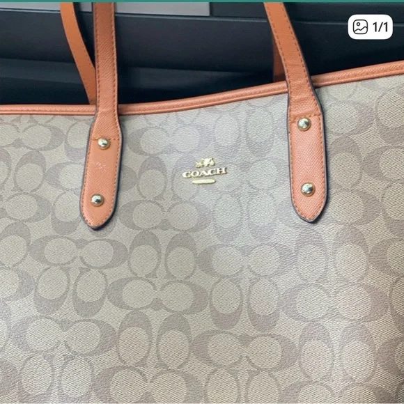 Coach Tan and Brown Signature Tote - Picture 1 of 1